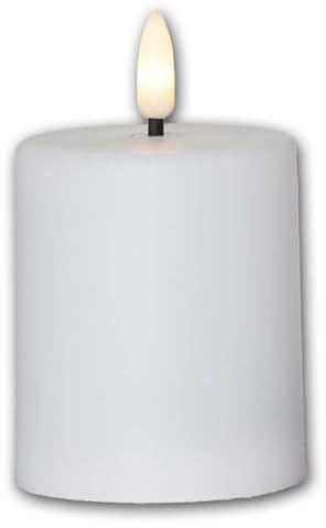2er Pack LED Außen-Kerzen PAULA, Gedenkkerze aus weißem Kunststoff, Leuchtfarbe warmweiß, Höhe 10cm, Durchmesser 6,1cm, Timer & Dämmerungssensor