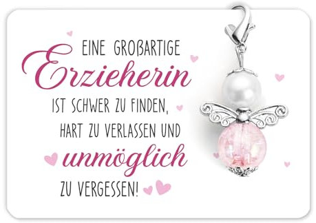 BOOMTOP Erzieherin Geschenk Schlüsselanhänger Abschiedsgeschenk Erzieherin Lehrerin Regenbogen Rosa Schutzengel Anhänger Klein Dankeschön Geschenke Weihnachten Tagesmutter Kindergarten Kita Abschied