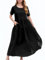 ZANZEA Womens Summer Maxi Dress Short Sleeve Crew Neck Swing Dresses Casual Plus Size A-Line Bohemian Flowy Tiered Dresss with Pockets