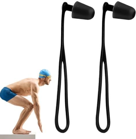 Swimming Earplugs, Adults Silicone Swim Ear Plugs, 3.82x0.98 Inches Waterproof Reusable Earbuds, Hearing Protection with Lanyard for Shower, Pool, Diving, Surfing, Kayaking