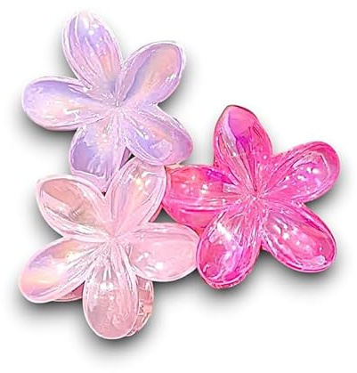 Set 3 Fermaglio per Capelli a Fiore Iridescente, 8 cm, Bianco Perlato, Accessorio Elegante per Acconciature (1 Rosa, 1 Lilla e 1 Fucsia)