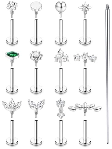 Krfy 16G/18G Helix Tragus Piercing Innengewinde Piercing Ohr 6/8MM | Gold Silber flat Piercing Helix, Chirurgenstahl Nasenpiercing Stecker, Labret Medusa Tragus Conch Piercing Ohr