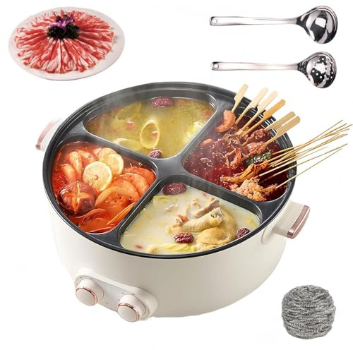 2025 Upgrade Four Grid Multifunctional Stew Pot, Large Capacity Integrated 4 Grid Electric Hot Pots, 6L Independent Temperature Control On Both Sides, Hot Pot with Divider for Home Party