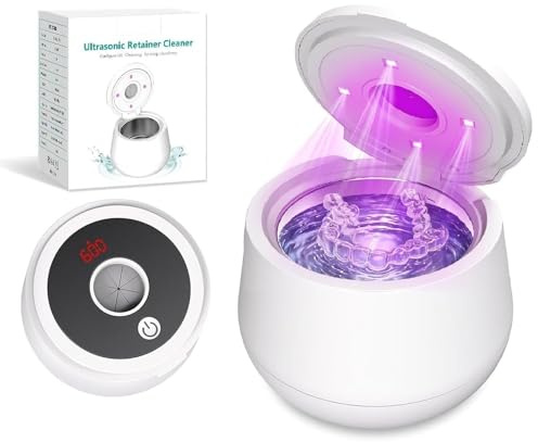 Pulitore a ultrasuoni, 45000 HZ Pulitore a ultrasuoni UV con 4 modalità di pulizia, camera di pulizia UV da 200 ml con timer digitale, per apparecchi ortodontici, ortesi, protesi, testine spazzolino