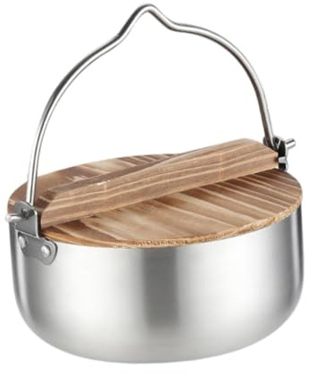 kesurpae Leichter Outdoor Titan Kochtopf mit elegantem Holzdeckel für Picknicks und Wanderungen. Der Edelstahl Hängetopf mit abgerundetem Boden sorgt für gleichmäßige Erwärmung und schnelle