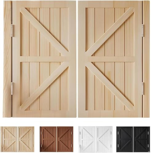 Puertas Batientes SalóN, Robustas Cocina/CafeteríA, Media Puerta Divisoria Entrada, Medias RúSticas Dobles Madera Maciza Para Interiores Casas/Entradas/Lavaderos/Pasillos(Natural,34”X 39”)