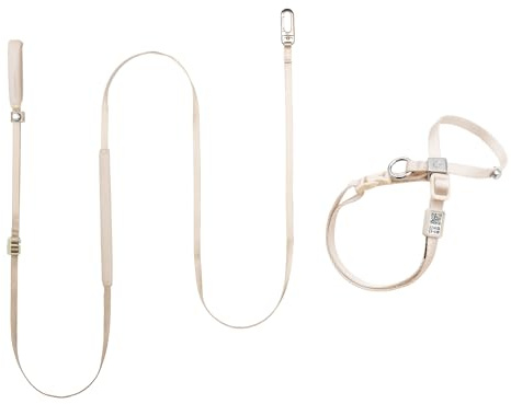 BuddyArmor Ausbruchsicheres 8 Form Katzen Geschirr Set mit Leine, Figure-8 Anti-Verlust Anti-Würge Verstellbares Katzengeschirr mit QR-Code und Freihandleinen für Katzen bis 10kg (Beige, S)
