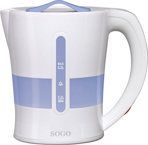 Sogo KET-SS-5755 Hervidor de Agua de Viaje, 1050 W, 0.5 litros, Plástico, Blanco y Azul