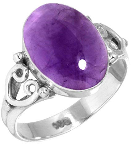 Jeweloporium Violett Natürlich Amethyst 925 Silber Ringe für Damen Edelstein Handgefertigt Silber Ringe Größe 54(17.2) Halloween Geschenk Cocktail Schmuck