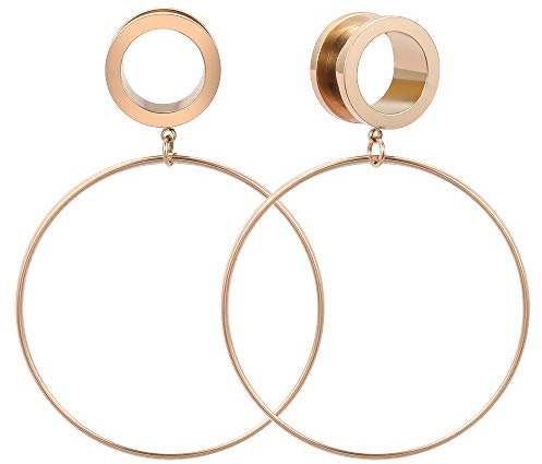 6g-3/4 Ear Tunnel Roségold Creolen Ohrstöpsel Ear Gauges 316L Edelstahl Expander Dangle Gauges