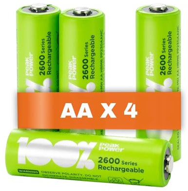 PeakPower Akku AA NiMH | 4 Stück Batterien AA wiederaufladbar 1,2V | optimierte Kapazität, geringe Selbstentladung, vorgeladen | AA Akkus wiederaufladbar x4