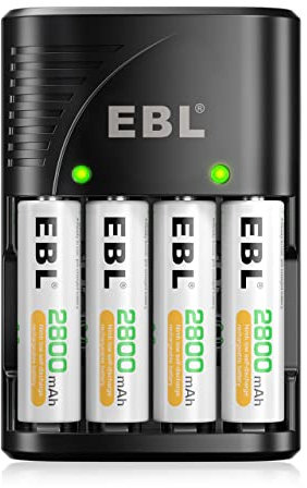 EBL Akku Ladegerät für AA AAA 9V Akku, Plug Charger mit 4x AA Akku 2800mAh, Universal Batterieladegerät, EBL C802 Akkuladegerät mit Akku Set