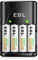 EBL Akku Ladegerät für AA AAA 9V Akku, Plug Charger mit 4x AA Akku 2800mAh, Universal Batterieladegerät, EBL C802 Akkuladegerät mit Akku Set