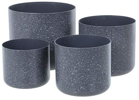 Set Of 4 Plastic Plant Pots Sandstone Effect Planters Garden 14-22cm - Dark Grey