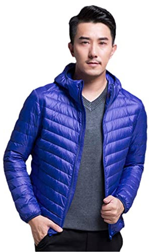 Veste en duvet ultra légère et pliable pour homme - Résistant à l'eau et au vent - Respirant - Grande taille, Bleu roi., L