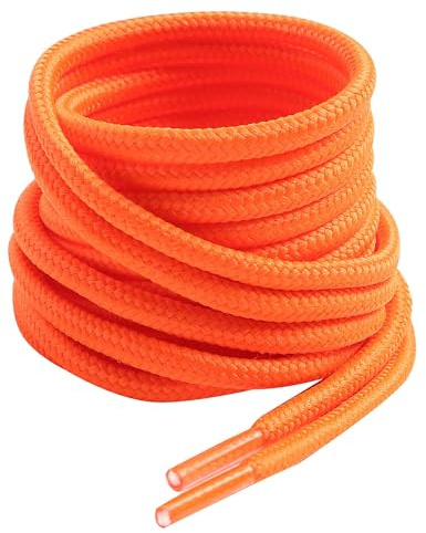 VSUDO Boot Laces, Round, Diameter 4 mm, Thin Shoelaces for Work Shoes, Outdoor Shoes, Hiking Shoes, Trekking Shoes, for Men and Women, Tear-Resistant Replacement Shoelaces for Boots, 10 Orange, 100 cm
