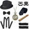 YADODO Costume Homme Année 20 Gatsby Homme Accessoire Kit 14PCS Accessoire Annee 20 Homme Fausse Moustache Homme, Chapeau, Montre, Bretelles Élastiques, Nœud Papillon, Cravate pour Halloween Carnaval