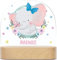 GRAVURZEILE Personalisiertes LED Nachtlicht für Kinder - Blumenkranz - Personalisiert mit Namen - Nachttischlampe für das Kinderzimmer - Geschenk für Kinder & Babys - Baby Geschenk - Elefant Schleife