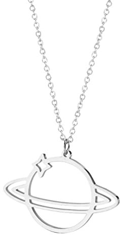 YAHOYA Mode Hohler Saturn Planet Anhänger Halskette Stern Universum Charm Metallkette Silber Farbe Frauen Schmuck
