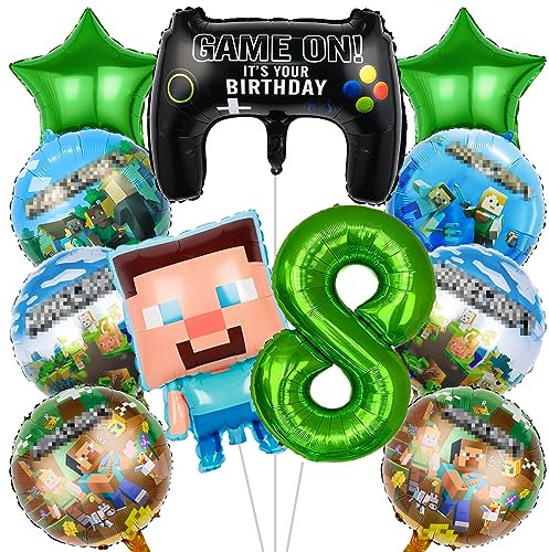 IRONIUM 13 Stück Pixe Geburtstagsdeko 8 Jahre Jungen, Videospiel Luftballon Set Deko Geburtstag, Game Player Ballon Set für Kindergeburtstag Party (8)