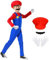AOOWU Mario Kostüm Luigi Kostüm Set, 4-teiliges Set Mario Luigi Bodysuit Kostüm Kinder, Cosplay Outfit Jungen Mädchen mit Mütze Handschuhe Bart für Halloween Weihnachten Verkleidung (Rot, L)