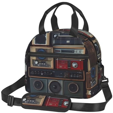 NONHAI Boombox Lunchtasche im Vintage-Stil, isolierte Lunchbox für Damen und Herren, wiederverwendbare Lunchtasche, Kühltasche für Büroarbeit