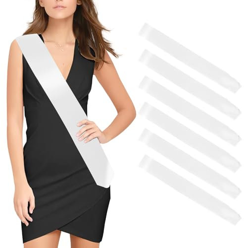 Schärpe 6 Stück Weiße Schärpen blank Party zubehör schärpe Bedrucken Individuelle Satin schärpe DIY schärpe Unbedruckte Schärpe für Geburtstag Hochzeit Bachelorette Party junggesellinnenabschied