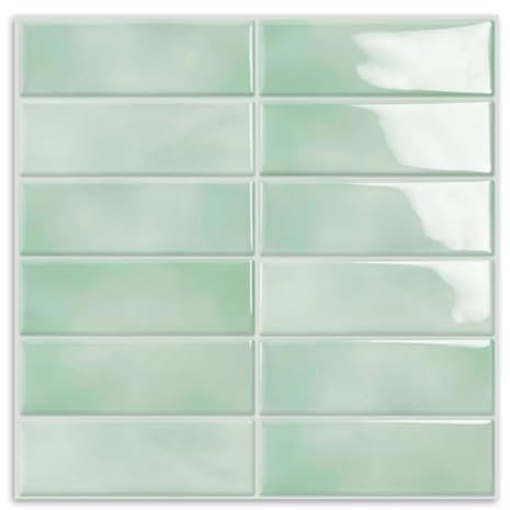 10 Sheets Subway Tile Peel and Stick Backsplash,12”×12”Light Green Self Adhesive Wall Tiles Stick on Back Splash for Kitchen,Bathroom,Camper