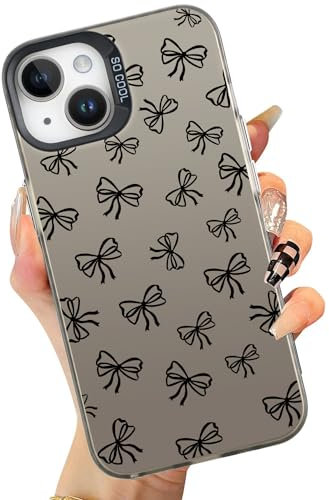 MAYCARI Aesthetic Laser Case for iPhone 11 Pro Max with Cute Black Bow Knot Pattern Design, Girly Slim Thin Soft Shockproof Protective Cover for Women Girls