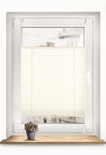 Sonello Plissee Klemmfix ohne Bohren 40cm x 100cm Hellcreme Faltrollo Plisseerollo Jalousie für Tür & Fenster Blickdicht Sichtschutz Sonnenschutz Fertifplissee Rollo