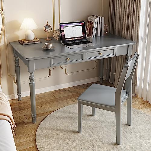 GHHDPDMJ Schreibtische für das Home-Office, 100% Massivholz aus Eiche, Moderne Möbel, einfacher Schreibtisch, Arbeitstisch, Home-Office-Schreibtisch, Computertisch mit 2 Schubladen (121,9 cm, dunkel