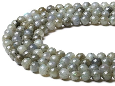 QINJIEJIE Grauer Labradorit Perlen zum Auffädeln 8mm Edelstein Perlen Zum Basteln 50 Stück Runde Graue Perlen Naturstein Beads für Armbänder Erwachsene DIY Halskette Schmuckherstellung