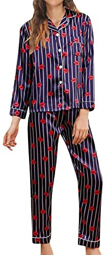Pigiama Da Donna Cotone Morbido Donna Pigiama Noi Di Notte Con Tasche E Coulisse Due Pezzi Loungewear Pullover E Pantalone Lungo Camicia Da Notte Leggero Adatto Per Tutto L’anno Natalizio Regalo