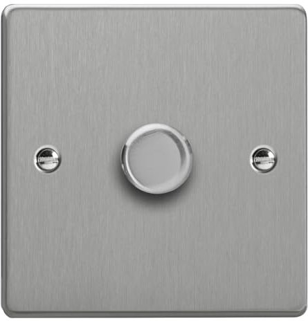 Varilight 1-Gang 2-Way V-Pro Push On/Off Rotary LED Dimmer 1 x 0-120W Brushed Steel