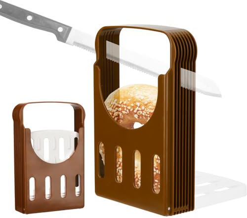 Homakover Bagel Slicer Holder, 4-Slice Thickness for Bagels, Buns, English Muffins, Plastic Body, Stainless Steel Blade, Brown