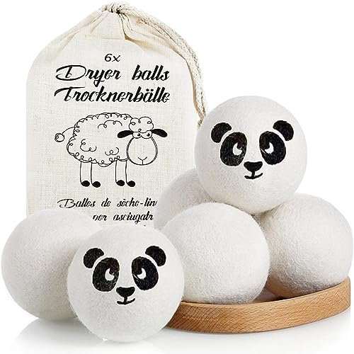 MAISITOO 6 bolas de fieltro XXL extragrandes de lana de oveja, bolas de secado para secadora, bolas de secado natural de lana de oveja, reduce las arrugas y reutilizables, antiestáticas, tiempo de