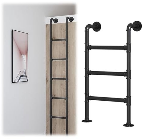 TESINMEJ Escalera de Tijera de Pared para emergencias contra Incendios, de Hierro Forjado, Color Negro, para áticos, con Capacidad de 150 kg, Ideal para dormitorios, bibliotecas, literas, terrazas y