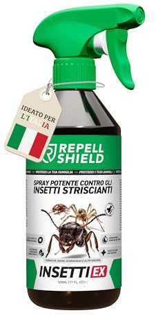 RepellShield Spray Naturale Contro Insetti Striscianti e Volanti – 500ml – Allontana Formiche e Scarafaggi – Sicuro per Animali – Uso Domestico e Professionale (Insetti Striscianti)