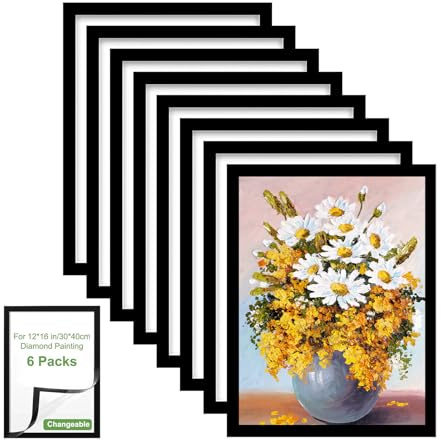 SciFiVisi 6 Stück Diamond Painting Rahmen, 30x40 cm Schwarz Diamond Painting Bilderrahmen, Magnetische Bilderrahmen Selbstklebend für 5D Diamond Painting, Magnetrahmen für Wanddekoration zu Hause
