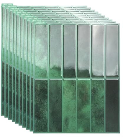 Tarwanear Green Stick on Tiles for Bathroom Kitchen Peel and Stick Wall Tiles Self Adhesive Tile Sticker on Sheets Waterproof Splashback Decals for Home Decor,10 Sheet 11.42×9.06