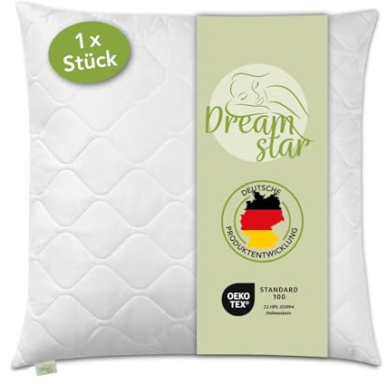 DREAMSTAR Kopfkissen 80 x 80 cm ORIGINAL 850g Kissen-Füllung | MEDIUM Kissen mit Reißverschluss zum Anpassen | waschbar bis 60 Grad | Allergiker geeignet | 80 x 80 cm