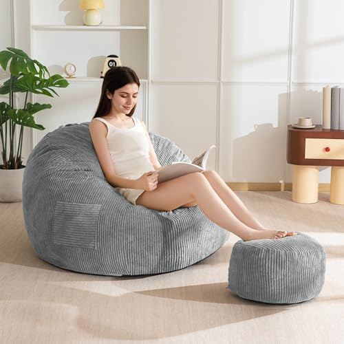 MAXYOYO Bean Bag Chair with Foam Filling,Cord Lazy Lounge Sofa for Adult