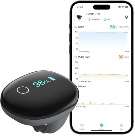 Wiederaufladbares O2 ring Bluetooth-Blutsauerstoffmessgerät für die Fingerspitze zur kontinuierlichen Messung von SpO2 und Pulsfrequenz