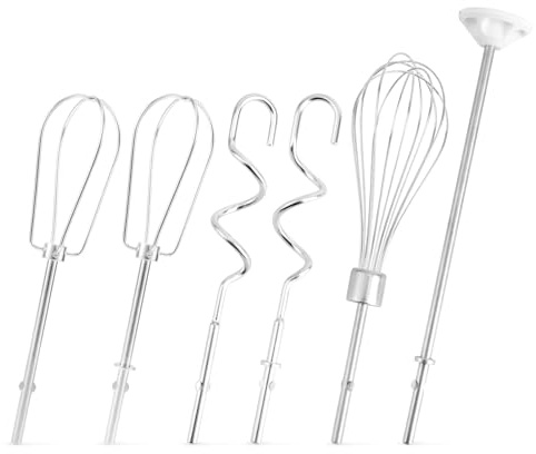 6pcs Hand Mixer Beaters Attachments, Stainless Steel Dough Hooks, Whisk & Blending Rod Replacement Electric Hand Mixer Accessories Set Compatible with BLACK & DECKER