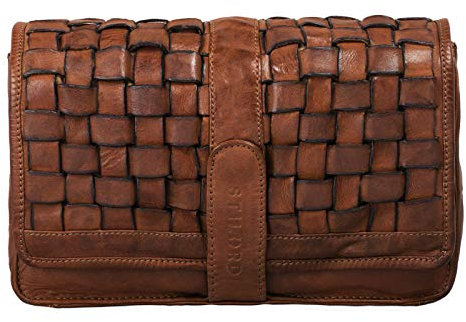 STILORD 'Ella' Handtasche Damen Leder klein Vintage Clutch geflochten Abendtasche Ausgehtasche Flechttasche für Party Disco Freizeit echtes Rindsleder, Farbe:ocker - braun