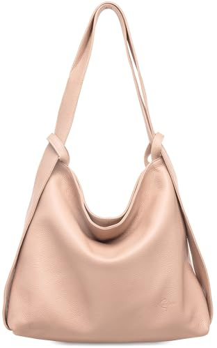Caspar 2in1 Große Leder Rucksack Schultertasche XL Elegante Damen Handtasche - PREMIUM LINE - Modell No.786 - Made in Italy, Farbe:rosa, Accessoires:One Size