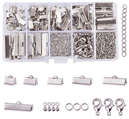 PandaHall Jewelry Zubehörset Iron Bandklemmen Ribbon End Karabinerverschluss Jump Ring Junction Ring Torsion Extension Ketten Metall Schmuck Verschluss für Schmuckherstellung, Platinum
