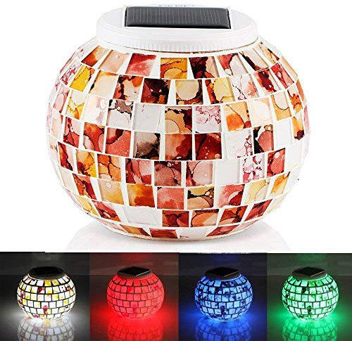 Solar Mosaic Table Lamp,KINGCOO Waterproof Color Changing LED Solar Light Garden Crystal Glass Ball Table Night Light Indoor/Outdoor Decorations for Christmas Party Deck Patio Yard (Granite)