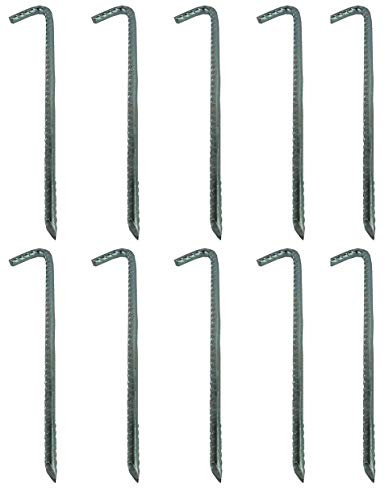 Savage Island 290 mm x 10 mm 10-pack galvaniserade tunga stålmarkstänger/tältpinnar / ankarstänger. Lämplig för märken, trampoliner, lusthus, studsande slott, tält, polytunnel växthus