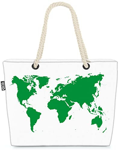 VOID XXL Strandtasche World Map Shopper Tasche 58x38x16cm 23L Beach Bag Weltkarte Sheldon, Kissen Farbe:Weiß